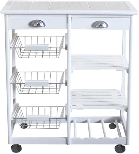 Carrito de isla de cocina con ruedas, carrito de 3 niveles con 2 cajones, cesta y estante de almacenamiento, isla de cocina rodante, carrito de