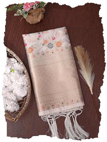 Image of DEVANGI Women's Woven Banarasi Silk Dupatta /Chunni For Women, Floral Print 1 Meter Wide and 2.3 Meter Length Printed Designer Dupatta /Chunni For Girls