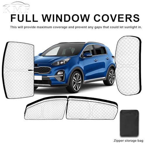 Image of KMF 6pcs Thicken Sun Shades for KIA Sportage 2017-2022 Accessories, Custom Fit Full Car Window Covers for Windshield Side Rear, UV Block and Privacy Blackout for Camping Outdoor
