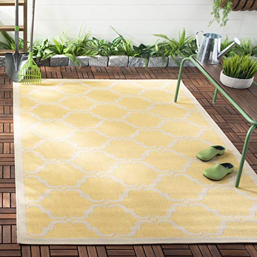 SAFAVIEH Washable Rug Outdoor Courtyard Collection - 27 x 5 Yellow & Beige Non-Shedding & Easy Cleaning Ideal for Patio Backyard Mudroom (CY6009-316)