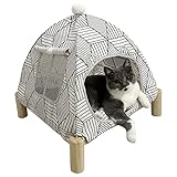 Pozico 2-in-1 Cat Bed Tent with Wooden Frame β Cat Teepee & Hammock, Portable Indoor/Outdoor Pet Tent for Cats, Kittens, Small Dogs, and Small Animals β Quick Assembly, White Diamond Design