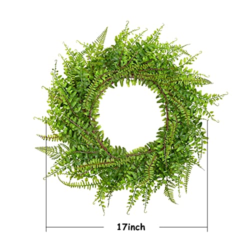 Fern Wreaths For Front Door, Vlorart 17 Inch Artificial Green Door Wreath Uv Resistant Greenery Farmhouse Wreath, Slim Profile For Front Door, Spring Wall Decor For Indoor Or Outdoor #TOP1