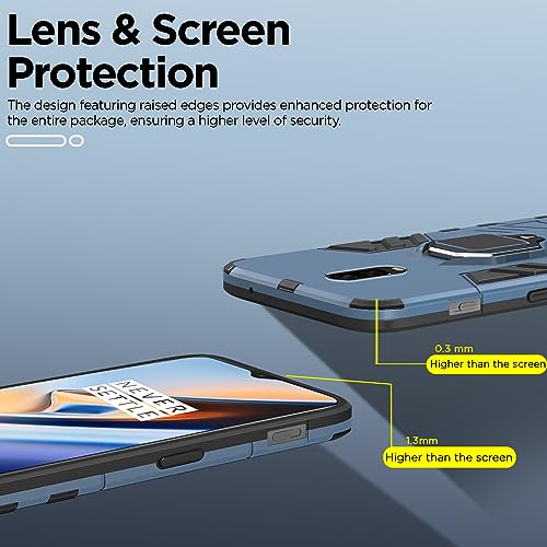 Image of Pikkme D5 Tough Armor Bumper Back Cover Case for Oneplus 7 |Ring Holder & Kickstand in-Built (Blue)