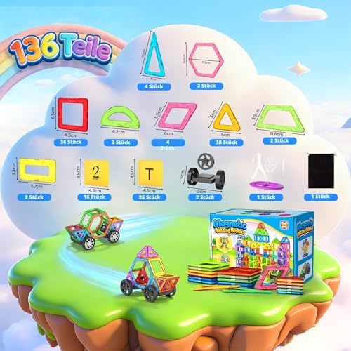 WOOBLO Magnetische Bausteine für Kinder, 136 Teile Magnetspiel Magnetbausteine Bausatz, Ostern Geschenke Kinder, Montessori Spielzeug ab 3 Jahre, Kreatives Lernspielzeug Geschenk für Jungen & Mädchen