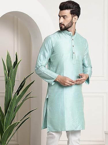 Image of SOJANYA Men's Pintuck Silk Blend Embroidered Kurta