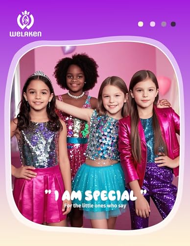 Image of WELAKEN Girls Ombre Sequin Dress Sparkly Fancy Short Puff Sleeves Gradient Party Dress