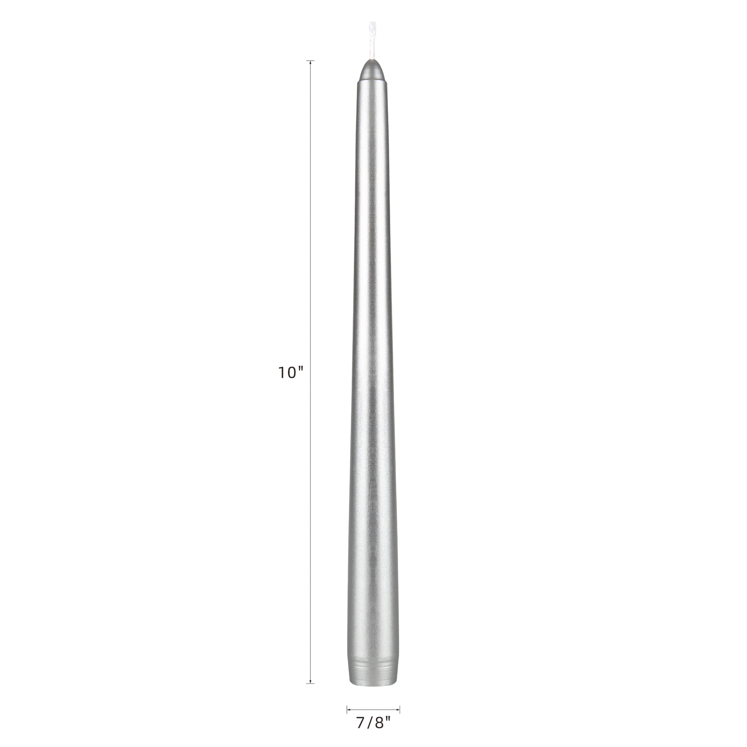 Mega Candles 12 pcs Unscented Silver Taper Candles, Hand Poured Wax Candle 10 Inch x 7/8 Inch, Home Décor, Wedding Receptions, Centerpieces, Birthdays, Celebrations, Romantic Events, Candle Holders