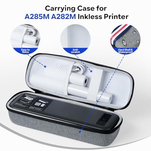 Image of TATTMUSE Bluetooth Portable Thermal Printer Blue & Printer Carrying Case Grey