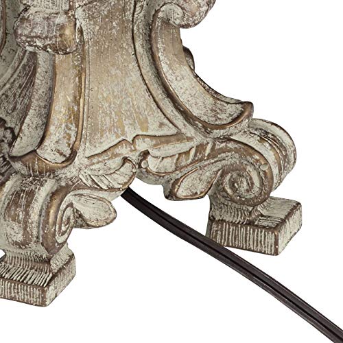 Barnes And Ivy Duval French Country Cottage Table Lamp 34" Tall Crystal Distressed Antique White Candlestick Beige Bell Shade Decor For Living Room House Bedside Nightstand Home Office Family #TOP5