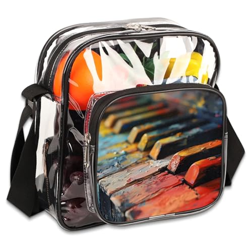 Clear Crossbody Bag Stadium Approved Retro Keyboard Transparent Bag for Festivals, Sports Events, Concerts,Beach Bag for Women Men Clear Purse with Front Pocket Messenger Bag with Adjustable Strap