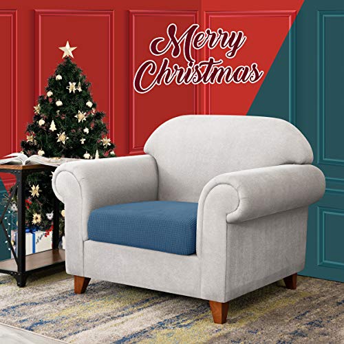 Image of CHUN YI Stretch Couch Cushion Cover, Fitted Loveseat Sofa Chair Seat Slipcover Furniture Protector, Checks Spandex Jacquard Fabric(Small,Denim Blue)