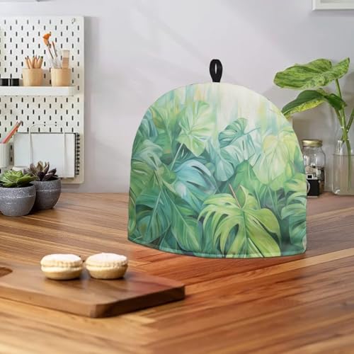 Image of Tea Pot Cover Tea Pots Cozy Insulated Tea Cozies Home Kitchen Decoration Teapot Dust Cover Warming Tea Kettle Quilt Gifts for Women Wife Mom, Green Monstera Leaf