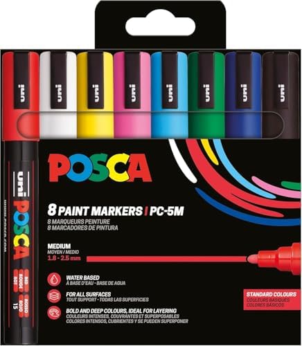 POSCA 182558 - Set de rotuladores POSCA, 8 rotuladores acrílicos ...