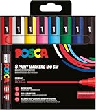 POSCA 182558 - Set de rotuladores POSCA, 8 rotuladores acrílicos PC-5M, rotuladores permanentes con punta redonda de 1,8-2,5 mm