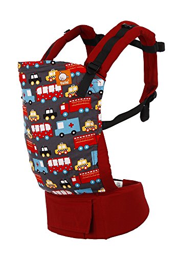 Baby Tula Multi-Position, Ergonomic Baby Carrier, Front and Back Carry for 15 – 45 pounds – Look for Helpers (Red and Dark Gray with Safety Vehicles)