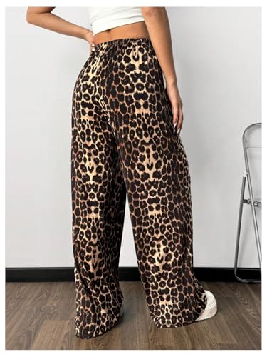 MakeMeChic Women's Leopard Print Pants Cheetah Sweatpants Drawstring Waist Wide Leg Baggy Jogger Pants2
