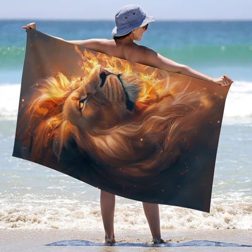 Serviette de plage facile à ranger lion pour sac encombré