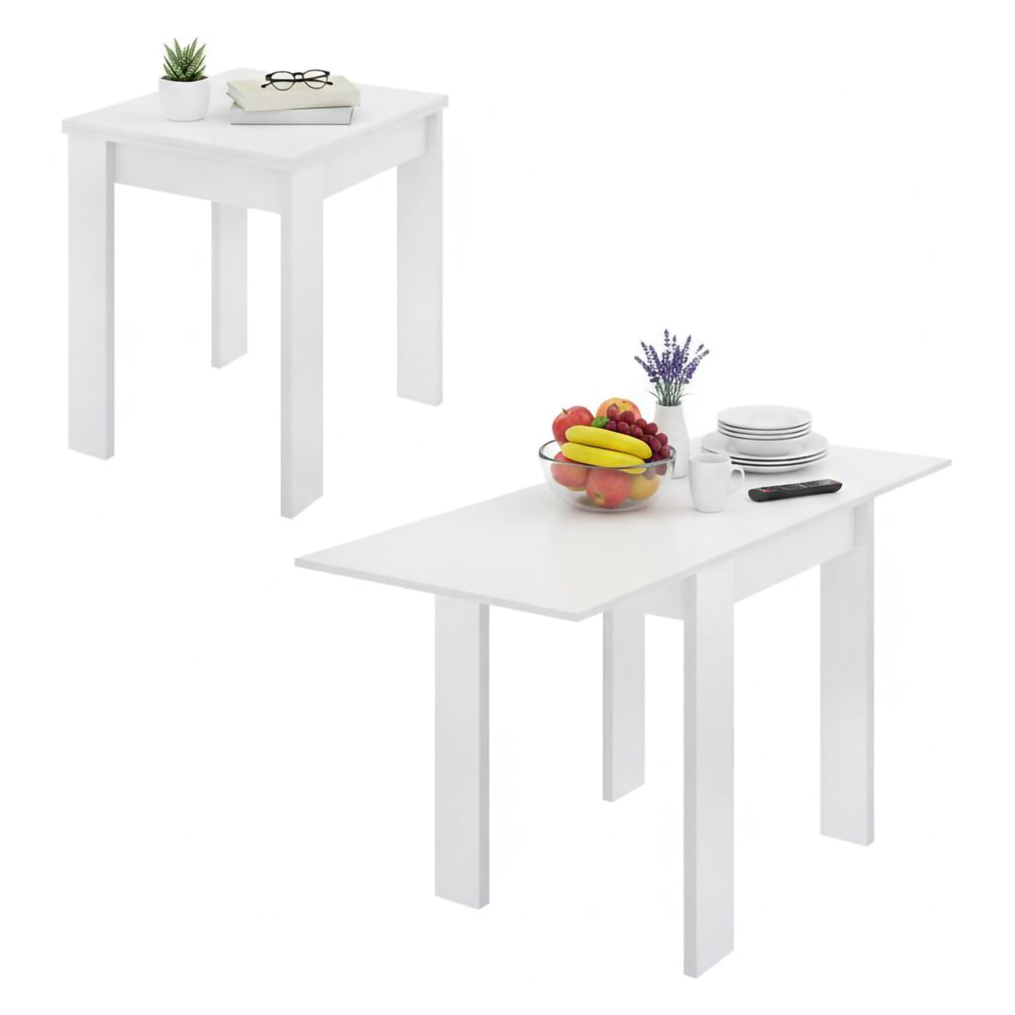 Dmora -Tavolo allungabile Comer, Consolle estensibile multiposizione,Tavolo consolle ausiliare pieghevole, 79/134x67h79 cm, Bianco