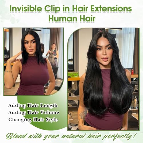 Image of Clip in Hair Extensions Real Human Hair Natural Black Clip ins Human Hair