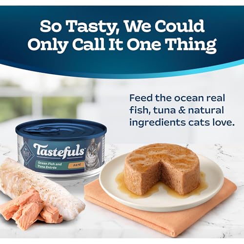 Image of Blue Buffalo Tastefuls Wet Cat Food Pate,Made with Natural Ingredients,Ocean Fish and Tuna Entree,5.5-oz Cans,(Pack of 48)