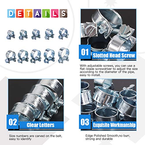 84Pcs 10 Size Mini Fuel Injection Style Hose Clamp