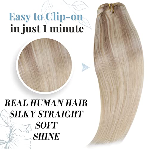 RUNATURE Clip in Human Hair Extensions Ombre Blonde Balayage Clip in Extensions Real Human Hair 22 Inch 120g 7pcs - Image 3