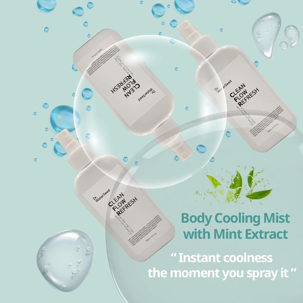 Comisqueen Cooling Body Mist with Mint Extracts for Skin Refreshing Hydration and Comfort 150ml Travel Size Natural Formula ㅣ Dr. WaterSeed Clean Flow Refresh - 150ml