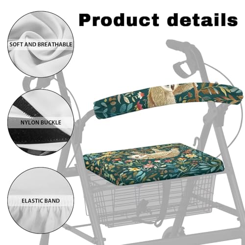 Image of Sloth Accessories for Rollator Walkers Pattern Universal Rollator Walker Seat and Backrest Covers Adjustable Walkers Seat Covers for Seniors Women Men