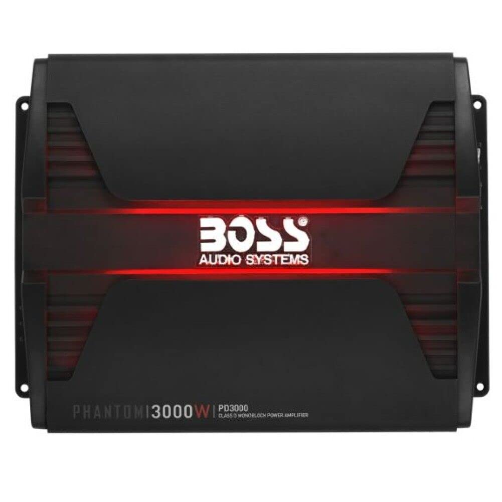 KIT SET PER BOSS AUDIO SYSTEMS PHANTOM PD3000, 1 amplificatore 1 canale, da 3000 watt max, specifico per subwoofer, classe d, con controllo remoto incluso e filtro subsonico, 1 pezzo