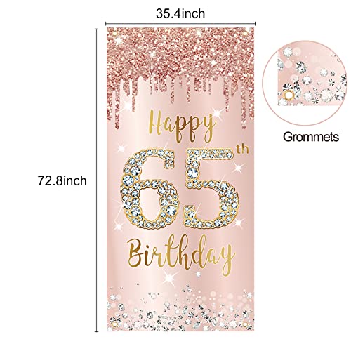 Image of 65th Birthday Decorations Door Banner for Women, Pink Rose Gold Happy 65 Birthday Backdrop Party Supplies, 65 Year Old Birthday Poster Door Cover Sign Decor