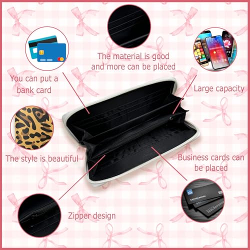 Image of Pink Bow Gifts, Coquette Wallet Pink Bow Cute Cash Clutch Long Billfold With Zipper Coin Pocket Ladies Girls, Birthday Gifts For Mother, Daughter, Bestie, Colleague, Friend