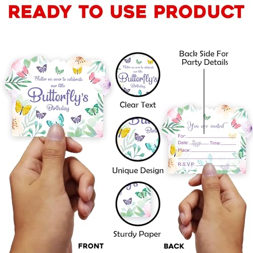 Image of Party Propz Birthday Invitation Cards For Kids - (25 Pcs) Butterfly Theme Invitation Card For Birthday Boy, Girl (Cardstock), Butterfly Invitation Cards For Kids Party Unicorn, Birthday Return Gifts
