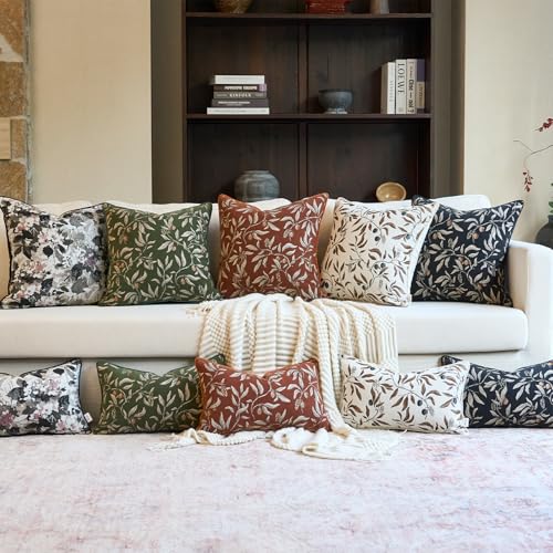 Image of Alerfa Black Floral Throw Pillow Cover 20 x 20 Inch Sqaure Luxury Decorative Pillow Cover for Couch Living Room Bedroom
