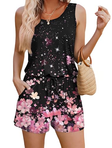 Image of ADOME Rompers for Women Summer Sleeveless Scoop Neck Tank Top Casual Short Jumpsuit Rompers with Pockets