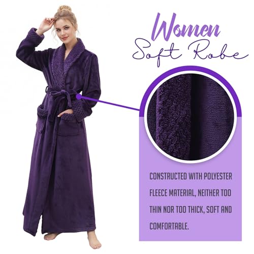 Image of Hellomamma Long Bath Robe for Womens Plush Soft Fleece Bathrobes Nightgown Ladies Pajamas Sleepwear Housecoat