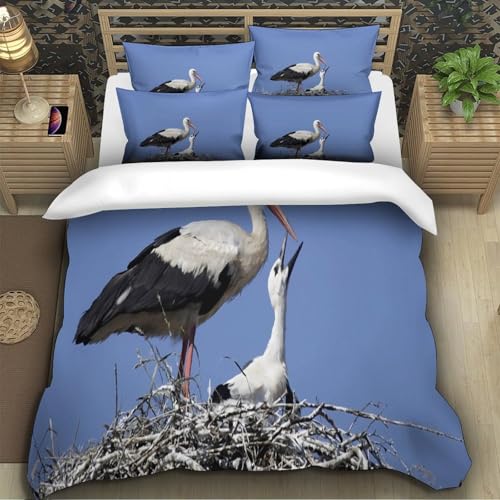 Parure de lit microfibre 135x200 avec housse de couette 3D cigogne pour garçon