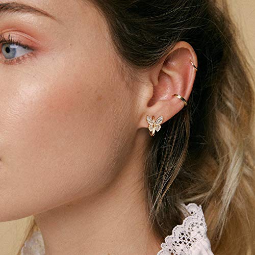 MEVECCO Gold Butterfly Huggie Hoop Earrings 18K Gold Plated Cubic Zirconia Butterfly Hoop Minimalist Handmade Earrings for Women2