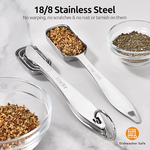Image of U-Taste Narrow Square Measuring Spoons, Metal Measure Set of 7 with Leveler