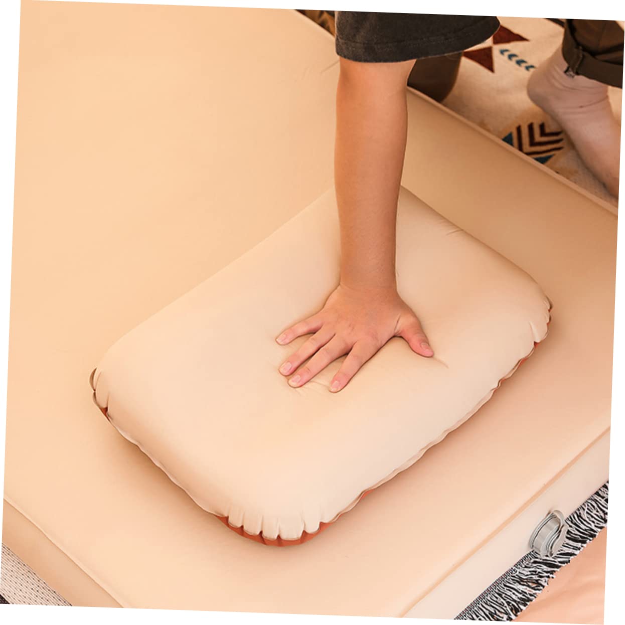 Oreiller Gonflable de Voyage Camping, Mousse et Polyester Pongé, Hauteur Réglable, Dégonflage Facile pour Vacances et Extérieur
