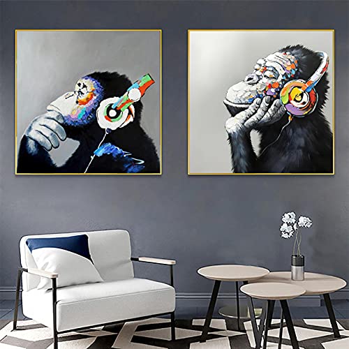 Toile graffiti gorille multicolore - Set de 2 affiches murales 60x60cm