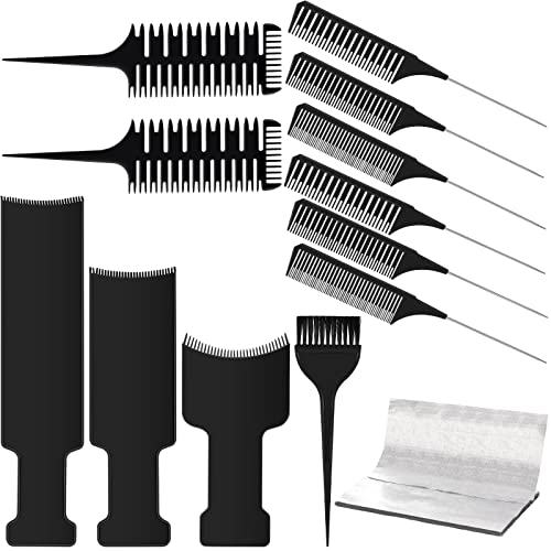 12 Pieces Highlighting Weaving Combs Sectioning Foiling Combs Balayage Board Hair Color Paddle Brush Rat Tail Styling Combs 50 Sheets Aluminum Embossed Foil Sheet 8.7 x 4.7 Inch for Hair Dye Salon Use