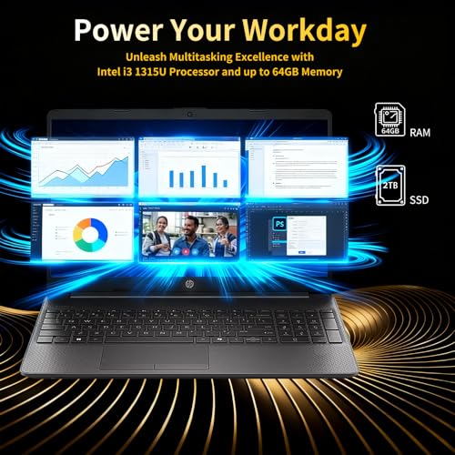 Image of HP 250 G9 Premium Business Laptop - 15.6 inch FHD 1080p Display, Intel i3-1315U CPU, Windows 11 Pro, Numeric Keypad, 64GB RAM, 2TB SSD, Wi-Fi 6, All-Day Performance for Work & Study, with Accessories