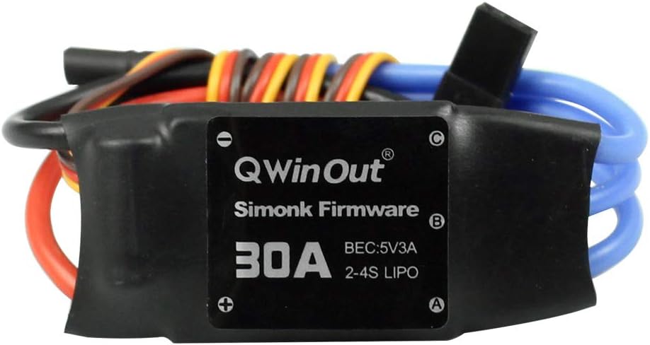 QWinOut 2-4S 30A RC Brushless ESC Simonk Firmware Electric Speed Controller with 5V 3A BEC with 3.5mm Female Banana Bullet for 2 to 4s Lipo Battery, DIY Multicopter Quadcopter (30A,1 pcs)