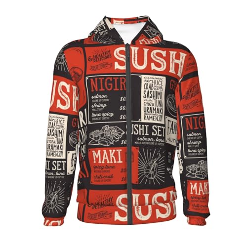 Sushi Menu Kids Pullover Hoodies Boys Zip Up Sweatshirts Girls Athletic Clothes with Pocket2