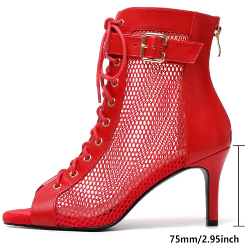 Image of Susanny High Heel Boots for Women,Womens Platform Boot Heels Sexy Round Toe Lace UP High Heels Mid Calf Boots