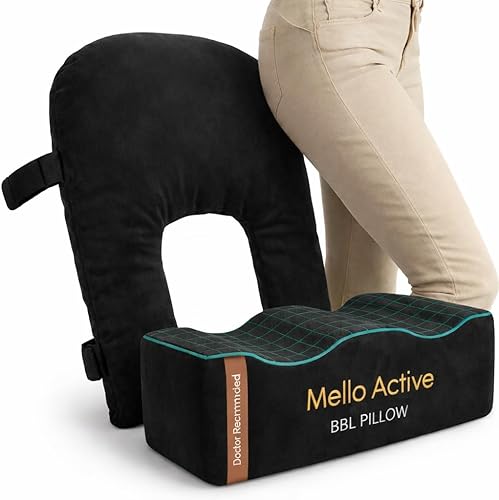 Mello Active BBL Pillow After Surgery Recovery Set – Almohada BBL recomendada por médicos con cojín de apoyo para la espalda – Firme, ligero y