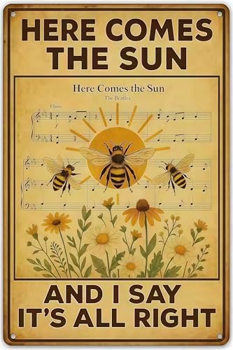Here Comes The Sun Vintage Metal Tin Sign The Beatles Poster 8 x 12 Inch - Les Beatles, Paul McCartney, John Lennon, RIngo Starr, George Harrison Here Comes The Sun Vintage Metal Tin Sign The Beatles Poster 8 x 12 Inch