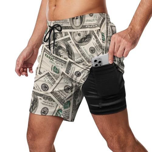 Money American Hundred Dollar Bills Men's Swim Trunk Quick-Dry Shorts with Mesh Lining And Pockets