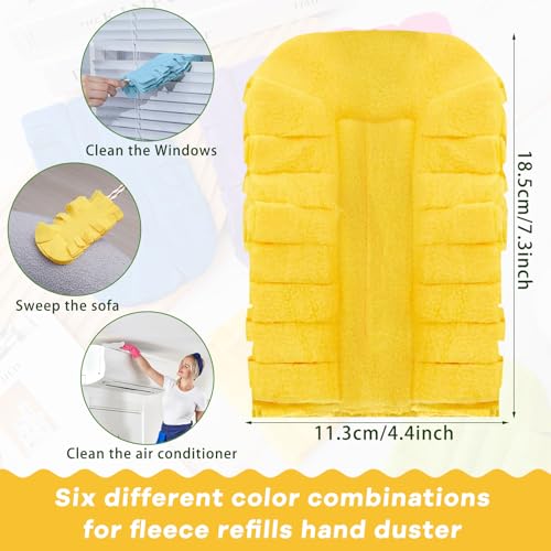 Image of Zubebe 12 Pcs Reusable Duster Refills Fleece,Blue, White, Yellow | Soft Polyester Fiber Flat Duster Refill Multi Surface Washable Cleaning Pad Tools for Home, Blinds, Car, Pet, Furniture, Fans