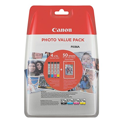 Canon CLI-571 XL C M Y BK Pack de 4 cartouches (Noir XL Cyan XL Magenta XL Jaune XL) Certifié Canon (Plastique Obsolète 2018)